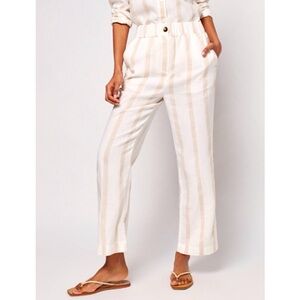 Faherty Womens Malibu Linen Pants S‎ White Wide Leg Stripe Coastal Beach Casual